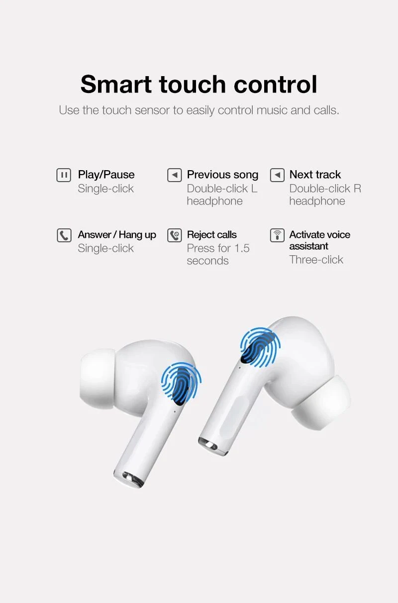 Tws Earphone Bluetooth in-Ear Earbuds Noise Canceling Wireless Charging Earphone