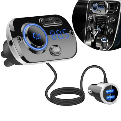 Lettore MP3 Bluetooth, caricatore rapido doppio USB QC3.0, kit per auto vivavoce con luci d'atmosfera colorate