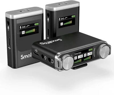 Microfono wireless Smallrig W60 per telefono, smartphone e fotocamere, microfono lavalier wireless con riduzione del rumore a doppio canale, controllo del guadagno per vlogging